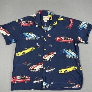 VINTAGE Paradise Found‎ Shirt Mens XL Blue Camaro Aloha Hawaiian Rayon USA 90s